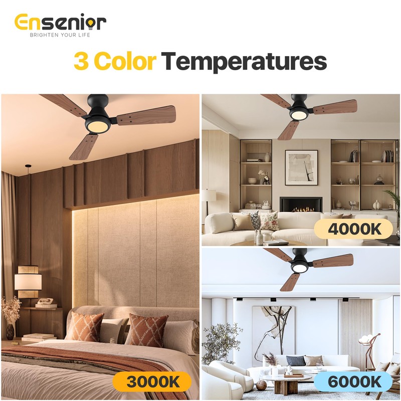Ensenior Ceiling Fans with Lights, 42 inch Low Profile Ceiling