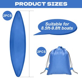 2 Pack Waterproof Kayak Covers 8.5-9.8ft Heavy Duty 420D Kayak Guard Sun Shield Protector with 2 Storage Bag 3 Adjustable Buckles for Outdoor and Indoor Canoe Paddle Board Storage, Blue