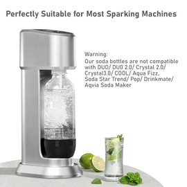 Thorder Soda Bottles, 1 Litre Reusable BPA Free Sparkling Water Bottles, in PET, for Soda Machine, Sparkling Water Makers, Pack of 2 Refillable Bottles (Black+White)
