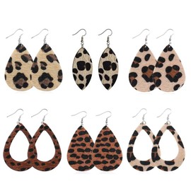 4 Pairs Leather Teardrop Earring Lightweight Leaf Drop Bohemian Hollow Earrings For Women Girl, Metal