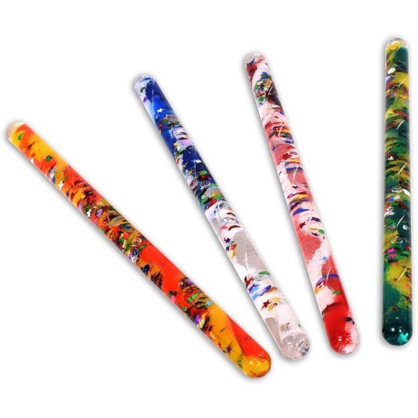 Playlearn Glitter Wand, Magic Wonder Tube - 12.5 Inch - Sensory Toy Wonder Magic Wands for Kids - 4 Different Multicolored Tubes – Jumbo Size