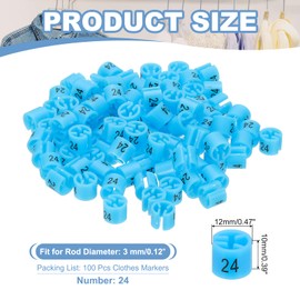 PATIKIL 100 Pcs Clothes Hanger Markers Number 24 Tags Fit 3mm Rod Garment Size Tag Hanger Clips Round Color Coding Label for Clothing Hangers, Blue