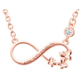 INFINIONLY Necklace Bracelet Earring for women, 925 silver necklace earring bracelet, flying butterflies and infinity symbol necklace bracelet earring, Jewelry Sets for women, Inlaid zircon,rose gold