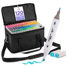 Asani Dual Tip Markers - 120 Colors, Alcohol Based for Adult Coloring, Fine and Chisel Tips, with Travel Case Bag. Ideal for Drawing, Calligraphy, Writing. Perfect for Artists and Kids