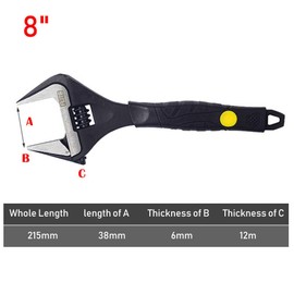 SagaSave Adjustable Wrench 8" Adjustable Spanner Wide Mouth Wide Jaw Hand Tool with Soft Grip (215mm)