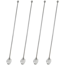 Stainless Steel Coffee Stir Sticks – 4 Pack Reusable Swizzle Stirrers with Honeycomb Ball Design for Cocktails, Tea, Juice, and Mixed Drinks (7.5”)