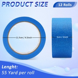 Oleitodh 12 Rolls Blue Painters Tape Bulk 2 inch x 660 Yards, Painters Masking Tape No Residue Wall Painting Tape Artist Tape Trim Edge Finishing Tape for Wall Painting Decoration DIY Supplies