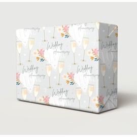 2 Sheets 10th Wedding Anniversary Wrapping Paper Beautiful Classy And Elegant Flowers Champagne Glasses Design Tenth Tin Wedding Anniversary Giftwrap