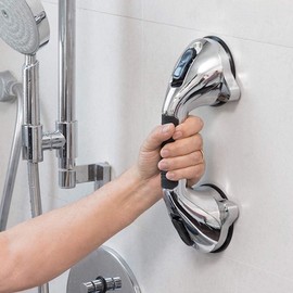 Shower Handle with Suction Cups and Safety Indicator - Grab Bar with Non-Slip Handle - Removable Shower Handle with Suction Cup - Wall Bar - Chrome