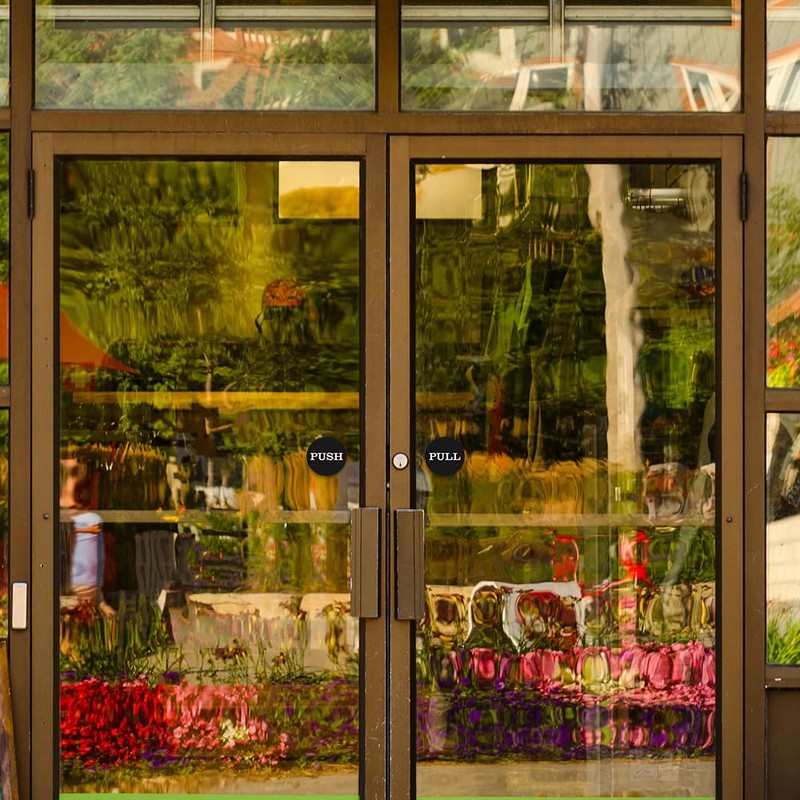 2" Round Push Pull Door Signs (Black) - 2 sets