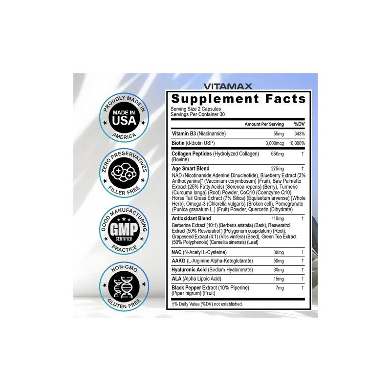 Vitamax Resveratrol Nad+ Berberine 120 Conteo