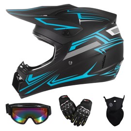 TIANDU Youth Kids Dirt Bike Motocross Helmets (Goggles Gloves Face Mask) 4PCS Set, Boys Girls Full Face Motorcycle Helmet, Mountain Bike Off Road Helmets, DOT Approved ATV Helmet