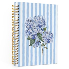 Wheatwin Blue Hydrangea Notebook Journal, Floral Hydrangea Gift for Women Girls, Blue Floral Notebooks Office Supplies Hardcover Spiral Notebook, 5.5x8.3 Inch