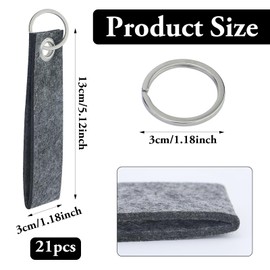 JRSHIRLEYLTD 21 Stück Filz Schlüsselanhänger mit Edelstahl Ring für DIY Dekoration Handwerk Schlüsselanhänger zum Selber Machen Rohling für Taschen Auto Basteln, 13 x 3 cm, Grau