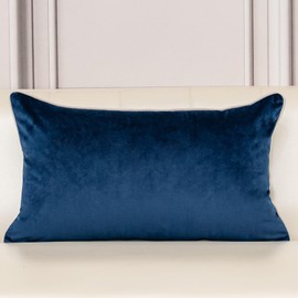 Set of 2 Velvet Throw Pillow Covers Patchwork with Gold Leather Pillow Cases 18 × 18 Inch Cushion Covers Decor Living Room Sofa Bedroom Car Home Decorative (Navy Blue White, 12 x 20 inches)