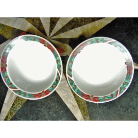 GIBSON 2 NEW OTHER GIBSON CHRISTMAS POINSETTIA SOUP CEREAL PASTA BOWLS GREEN STAMP