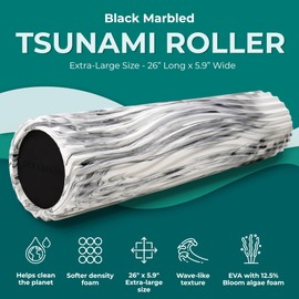 Oceanfoam Tsunami Roller (Black Marbled) - Soft, Textured Foam Roller for Physical Therapy, Back Pain, Excercise & Stretching - Wave Textured - Yoga, Athletics, Wellness - Extra-Large 26" x 5.9"