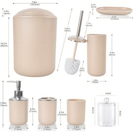 Juego de Bao Accesorios de 8 Piezas, Accesorios para Bao con Dispensador de Jabn, Jabonera, Portacepillos, Vaso para Cepillo de Dientes, 2 Botes Transparente, Cepillo de Retrete y Basurero(Beige)