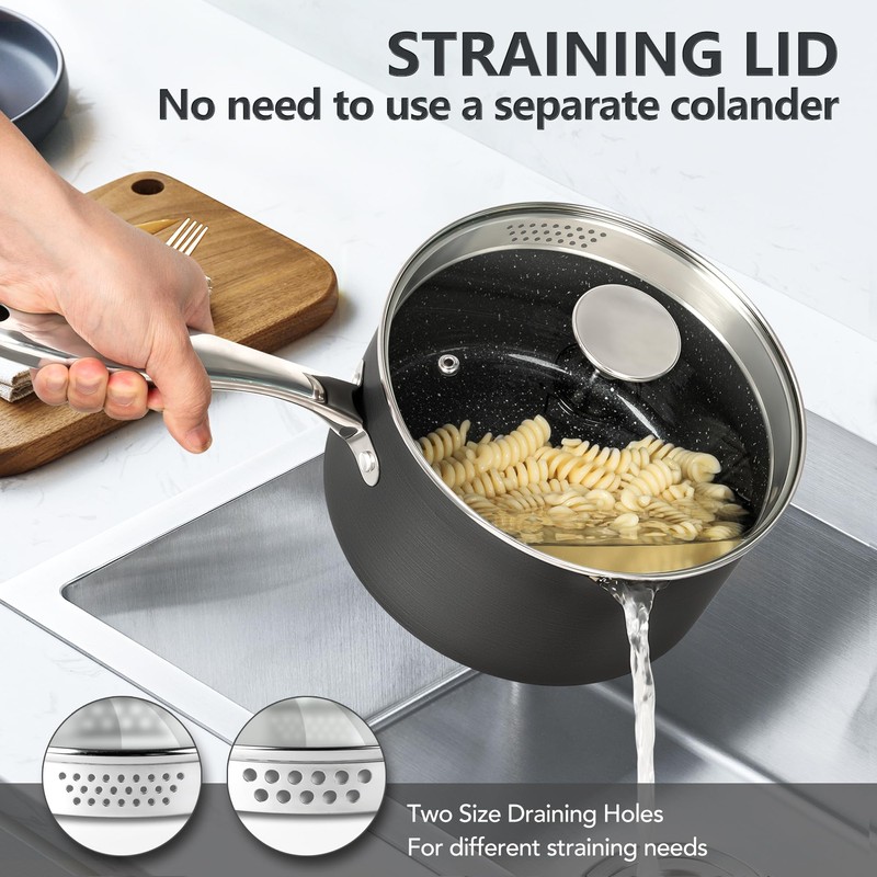 MICHELANGELO Hard Anodized Saucepan Set with Lids, Nonstick Saucepan with