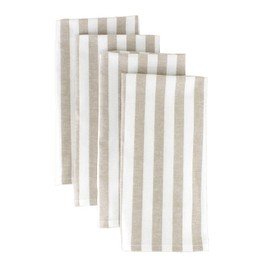 Fennco Styles Soft Striped 100% Pure Cotton Cloth Napkins 20 x 20 Inch, Set of 4 - Beige Dinner Napkins for Everyday Use, Banquets, Family Gathering, Special Events and Home Décor