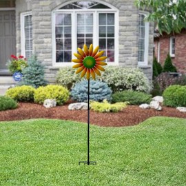 WAIU Solar-Powered Sunflower Wind Spinner, Double-Sided Metal Garden Stake, Multi-Color LED Lights, Waterproof Outdoor Decoration