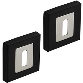 DecorAndDecor Square Escutcheon Thumb Turn Key Rose (Black/Chrome Standard)
