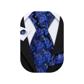 Barry.Wang - Juego de corbatas de Navidad para hombre con corbata, pañuelo de seda, para fiesta, Árboles de Navidad azul marino, Talla única