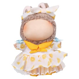 lasuroa 2pcs Plush Doll Skirt, Kawaii Plush Doll Clothes Set Stylish Yellow Dolly Dress with Cute Hairband for 6.7 inches Stuffed Dolly (Only Clothes)