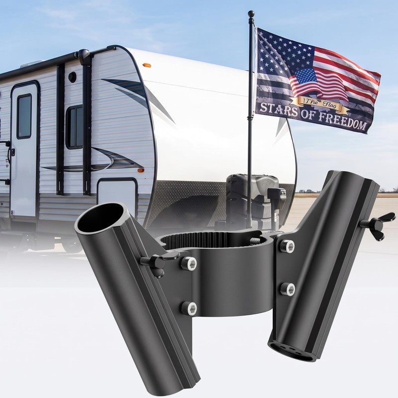 RV Dual Flag Pole Mount for 2" and 2¼" Tongue