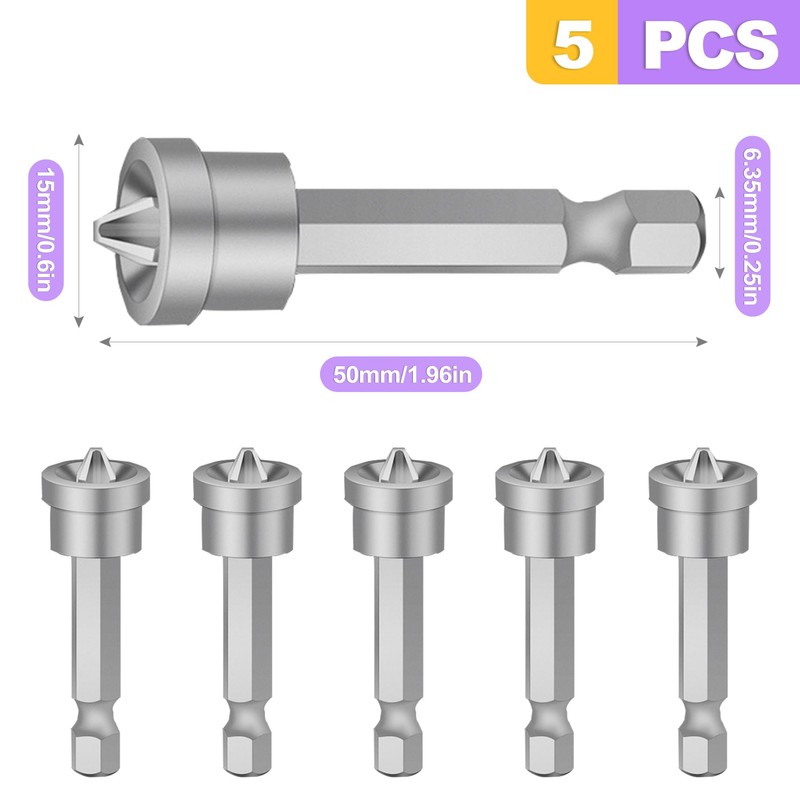 ZeriLion 5Pcs Magnetic Drywall Screw Setter Bit Set - 50mm