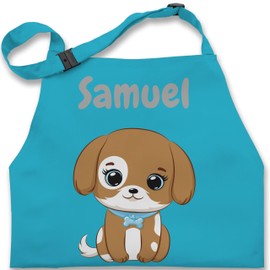 Geschenk mit Namen personalisiert by Shirtracer - Children's Apron for Boys and Girls - Cute Dog Design, 1 turquoise