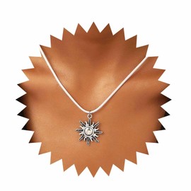 Cybche Boho Suede Sunflower Choker Necklace White Leather Necklace Choker Silver Sun Pendant Necklace Vintage Rising Sun Necklace Chain Sunrise Spike Sun Necklace Jewelry for Women