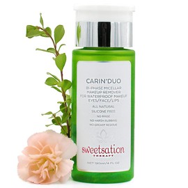 Sweetsation Therapy YUNASENCE CARIN’DUO Bi-Phase Micellar Makeup Remover for Regular and Waterproof Makeup. Eyes/Face/Lips, 4oz. 100% Natural. Silicone free. Cyclopentasiloxane free.