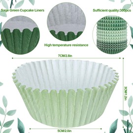 Whaline 300Pcs Green Cupcake Liners Sage Green Dark Green Light Green Baking Cups Gradient Green Wedding Cupcake Wrappers for Wedding Bridal Baby Shower Birthday Party