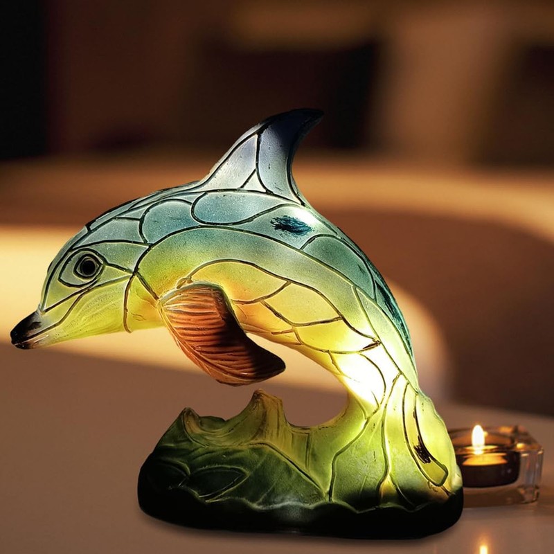 Animal Table Lamp Retro USB Plug in Decorative Resin Dolphin