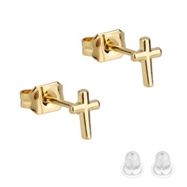 Gold Small Cross Earrings for Women, Tiny Dainty Cross Stud Earrings Minimalist Jewelry for Everyday Wear