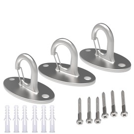 FITKIT 3-Pack Resistance Band Wall Anchors, 304 Stainless Steel No Weld Wall Mount for Exercise Bands & Suspension Straps, Strength Training Spring Snap Hooks for Home Exercises