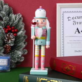 VALICLUD Christmas Nutcrackers Figures Pink Nutcracker Ornament Green Pink Nutcracker Pastel Christmas Decorations 25cm/10inch