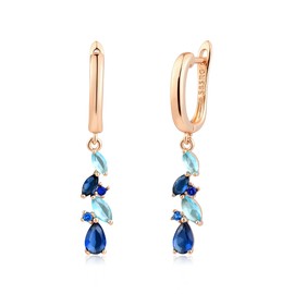 Blue Earrings for Women Sapphire and Aquamarine Shaped Leaf Long Dangle Hoop Earrings Crystal Bitrthstone Blue Topaz Jewelry