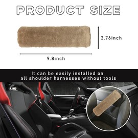 povtii 2PCS Car Seat Belt Cover Pad, Soft Auto Seatbelt Protector for a More Comfortable Driving, Fluffy Plush Seatbelt Shoulder Pad for All Vehicles and Backpack, Car Accessories (Khaki)