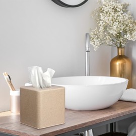 Sumnacon Resin Square Tissue Box Cover - Stylish Cube Tissue Box Holder with Open Bottom, Decorative Tissue Holder for Bathroom Vainty Toilet Dresser Desk Table Kitchen Countertop, Beige