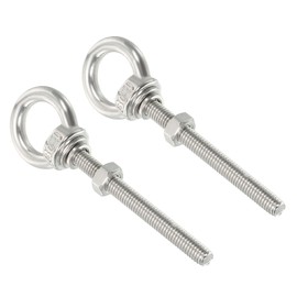 sourcing map M5 3/16"x2.36" Stainless Steel Eye Bolts Threaded Screw Eyebolt Shoulder Ring with Nuts Washers for Lifting Hanging, 2 Set