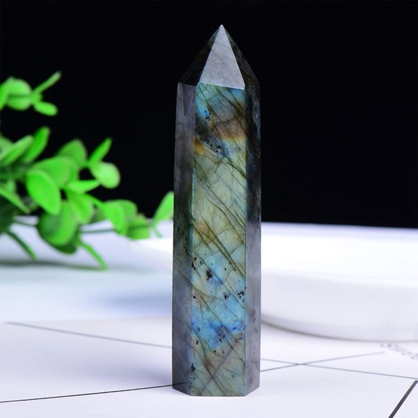 Healing Crystal Wand Pointed, Faceted Prism Bar for Reiki Meditation Therapy Deco, Gemstomes Gifts for Women, Crystals for Yoga Amulet Anxiety Relief and Spiritual Awakening, 6cm-7cm (Labradorite)