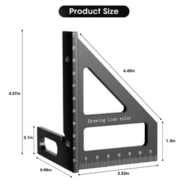 Kosmi Metric and Imperial 3D Multi-Angle Measuring Ruler, 45/90 Degree Aluminum Alloy Woodworking Square Protractor,Woodworking Protractor,Angle Measurement Tool (Black Metric Square)