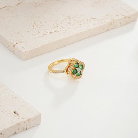 SIXFOX Gold Rings For Women Four-Leaf Clover Engagement Rings Chunky Gold Rings Trendy Jewelry Gifts For Her