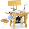 ETECHMART Bamboo Shower Bench with Back and Soap Dish, 2-Tier