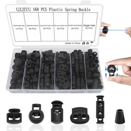 GZjiyu Pack of 168 Cord Locks, Black Cord Clamp with 1 Transparent Storage Box for Drawstrings, Backpacks, Sportswear, Shoes (Plastic/Metal)