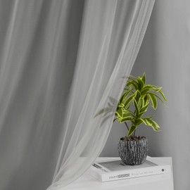 Bujasso Grey 90% Blackout Curtains with Sheer Overlay Mix and Match Double Layer Window Curtains Thermal Insulated 84 inch for Bedroom Gray Drapes with Tiebacks Rod Pocket Back Tab 37" Wx84 Lx2