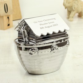 Custom Silver Noahs Ark Money Box - For Birth, Birthday, Communion, Christening, Baptism, Confirmation