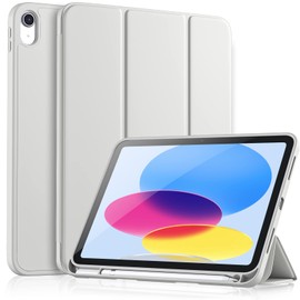 Vobafe Vobafe Case for iPad (A16) 11th 10th Generation Case (Model: 2025/2022, 11/10.9 Inch), Flexible TPU Back & Trifold Stand, Protective Cover with Pencil Holder, Auto Wake/Sleep, Light Grey